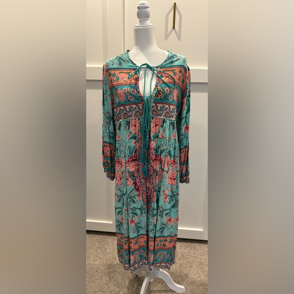 Floral Bohemian Dress in Teal and Pink